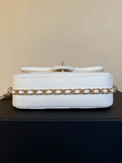 Pre-owned Chanel CC Mini Dynasty White Leather Flap Bag