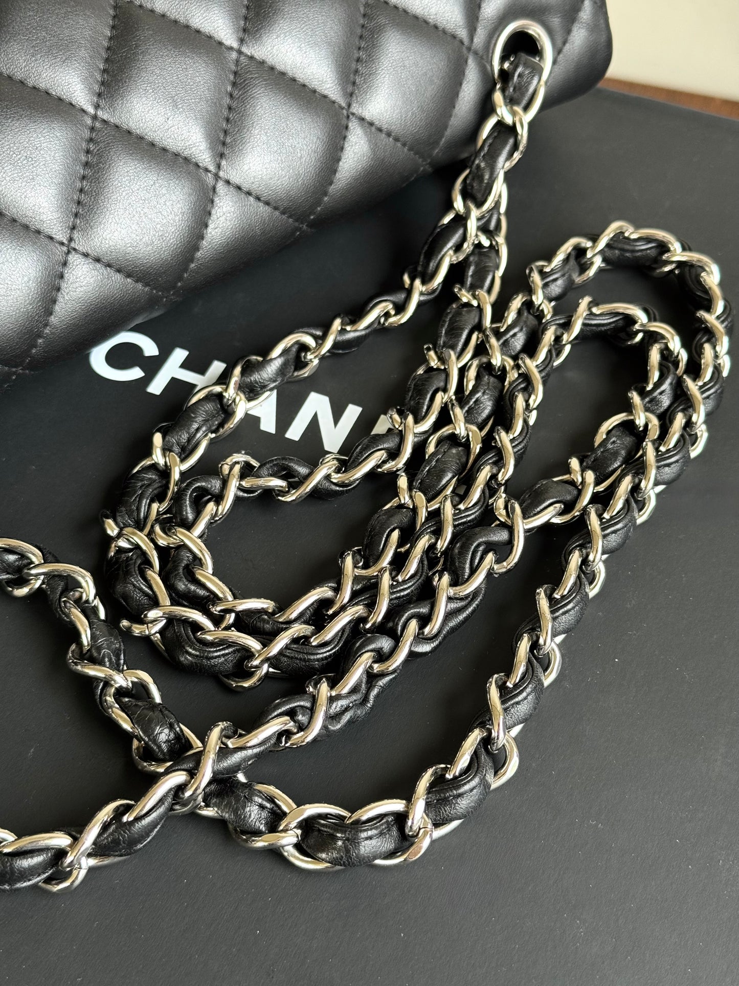 Pre-owned Chanel Timeless Classic Jumbo Black Lambskin Flap Bag