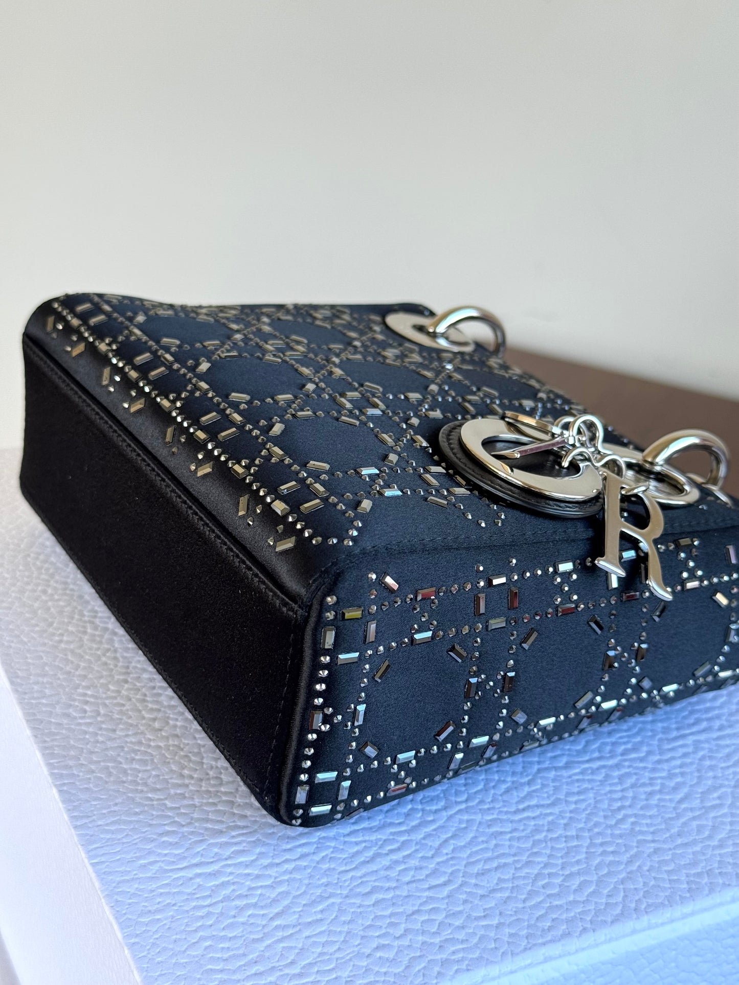 Pre-owned Dior Lady Dior Mini Black Satin Bag