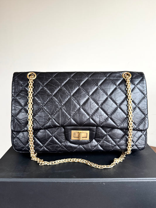Pre-owned Chanel 2.55 Reissue Maxi 227 Black Calfskin Flap Bag