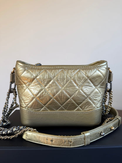Pre-owned Chanel Gabrielle Small Gold Leather Hobo Bag