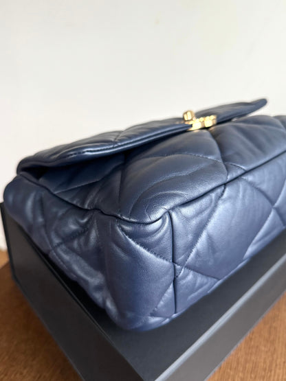 Pre-owned Chanel 19 Small Navy Lambskin Flap Bag