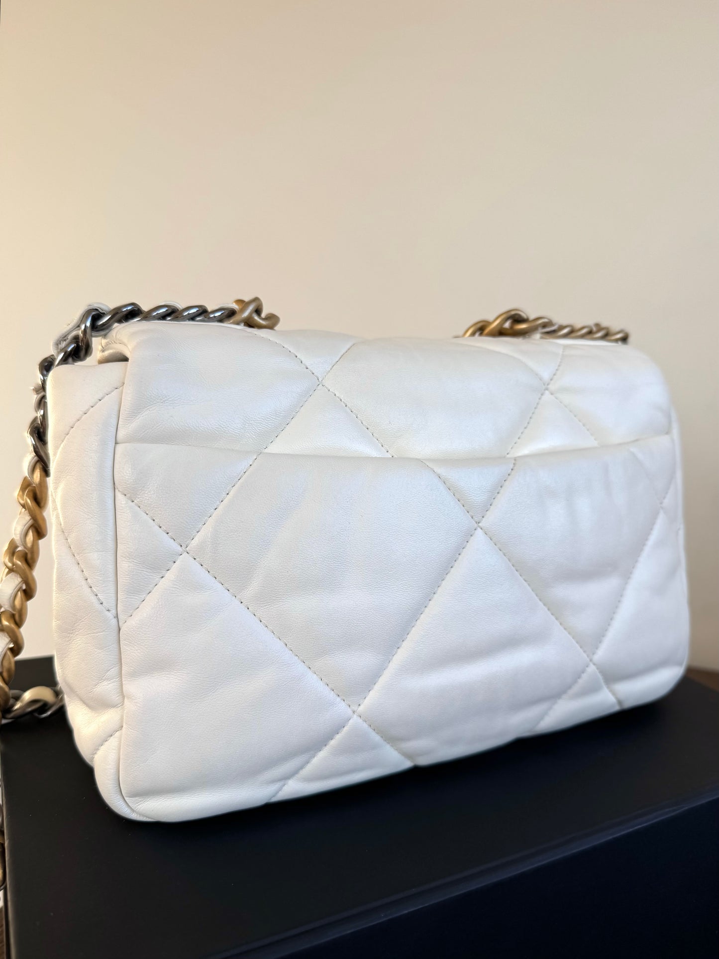 Pre-owned Chanel 19 Small White Lambskin Flap Bag