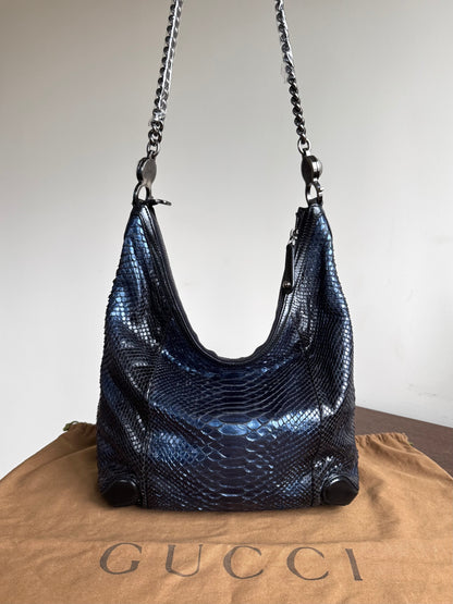 Pre-owned Gucci Galaxy Python Metallic Blue Hobo Bag