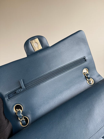 Pre-owned Chanel Timeless Classic Medium Marine Blue Lambskin Flap Bag