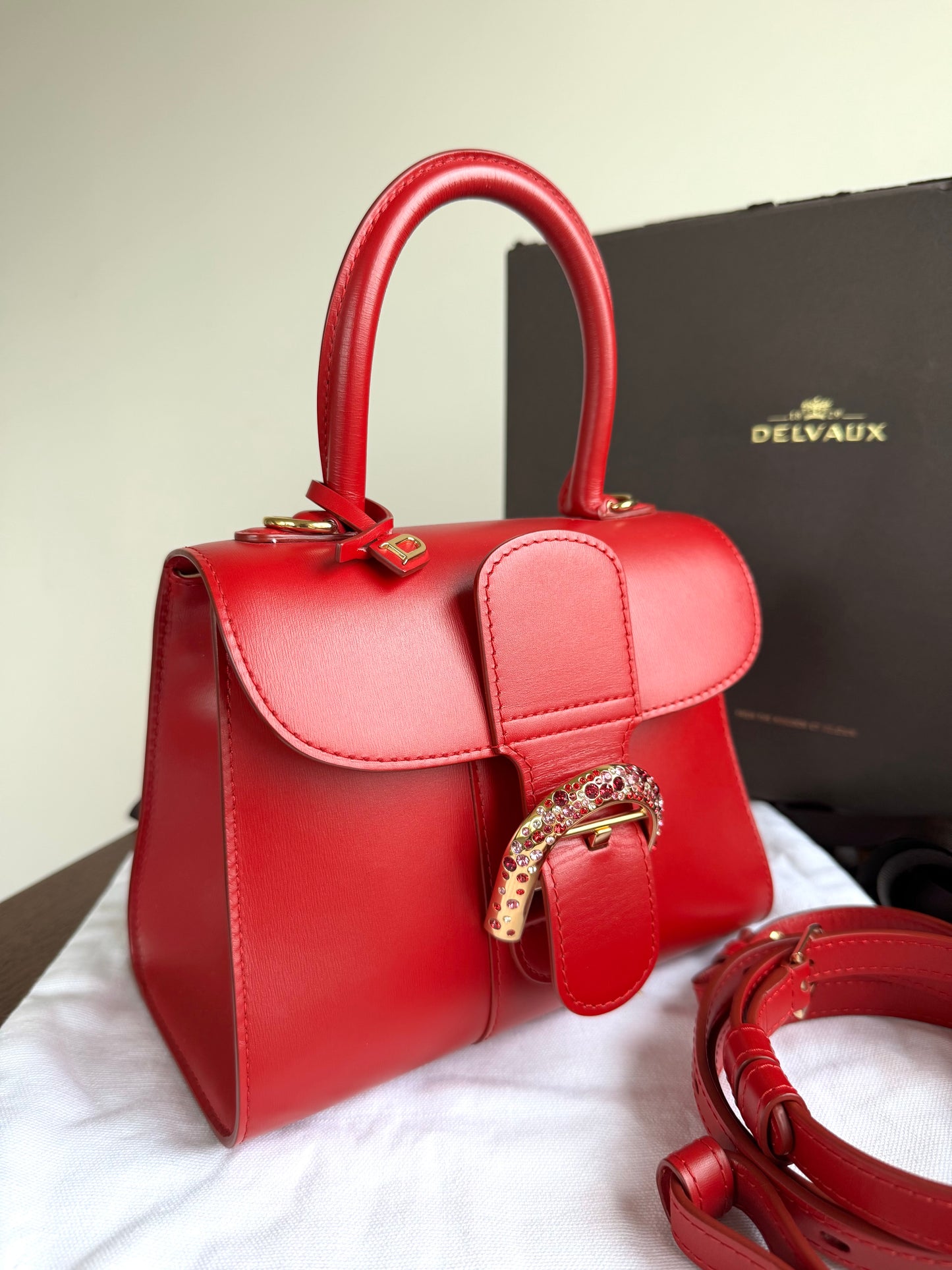 Pre-owned Delvaux Brillant Mini Swarovski Red Box Leather Bag Limited Edition
