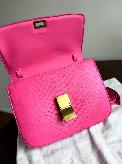 Pre-owned Céline Classic Box Medium Pink Python Bag