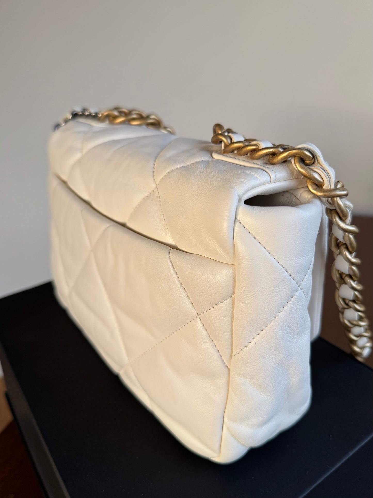 Pre-owned Chanel 19 Small White Lambskin Flap Bag