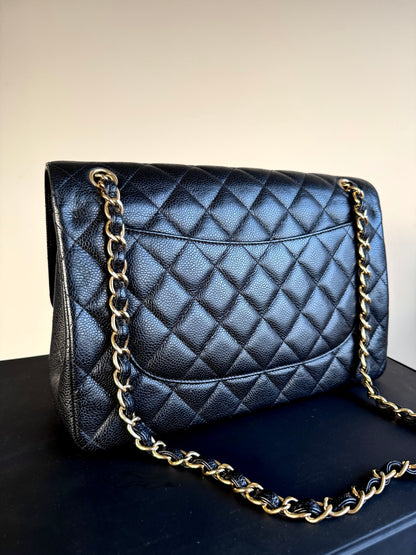 Pre-owned Chanel Timeless Classic Jumbo Black Caviar Flap Bag