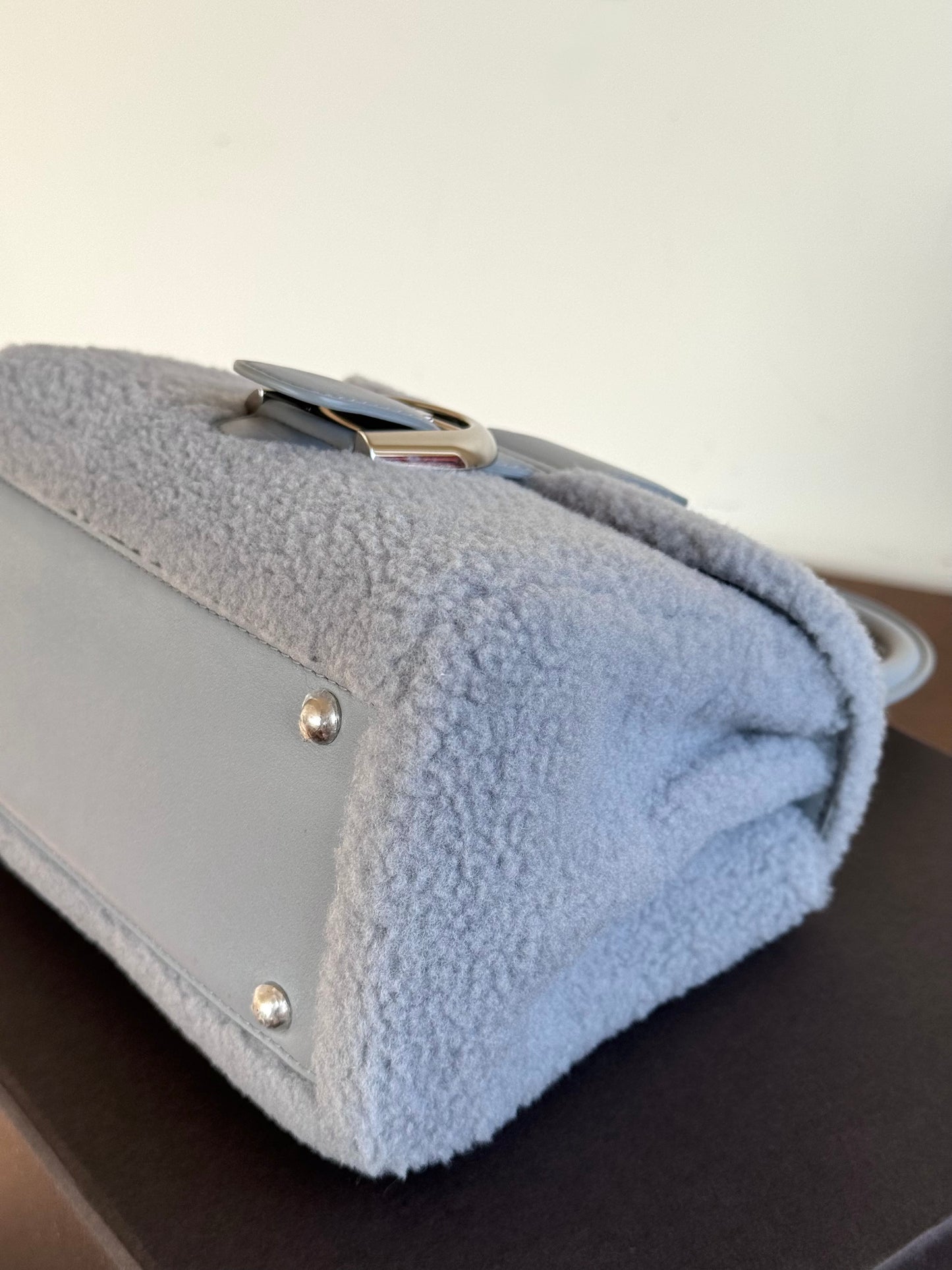 Pre-owned Delvaux Brillant Mini Sweet Cloud Teddy Ice Blue Wool Bag Limited Edition