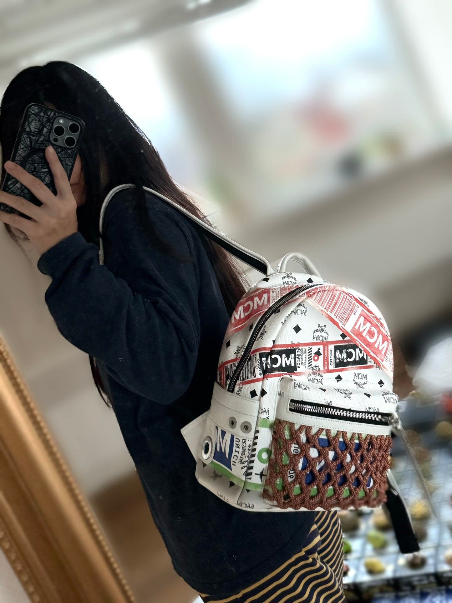 Pre-owned MCM Stark Small White In Flight Print Visetos Backpack