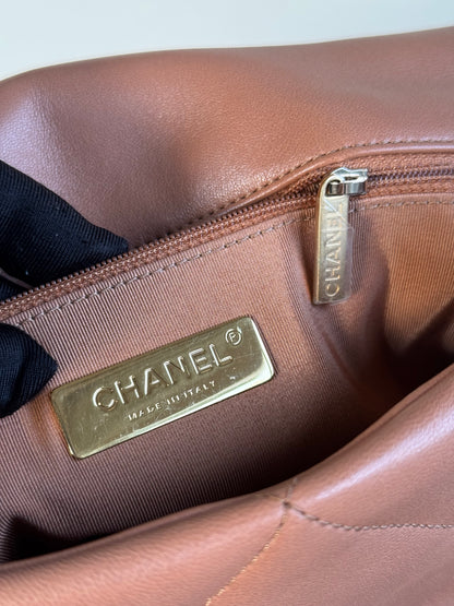 Pre-owned Chanel 19 Large Caramel Lambskin Flap Bag
