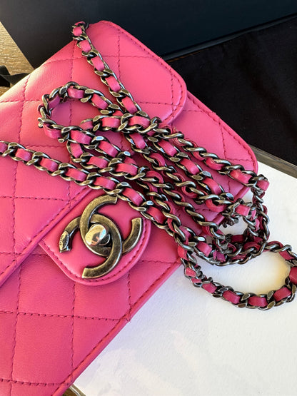 Pre-owned Chanel Crossing Time Mini Pink Leather Flap Bag