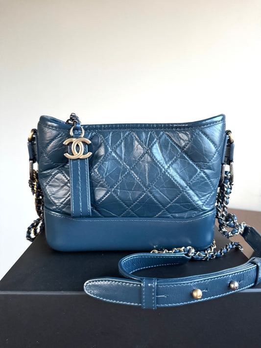 Pre-owned Chanel Gabrielle Small Marine Blue Leather Hobo Bag