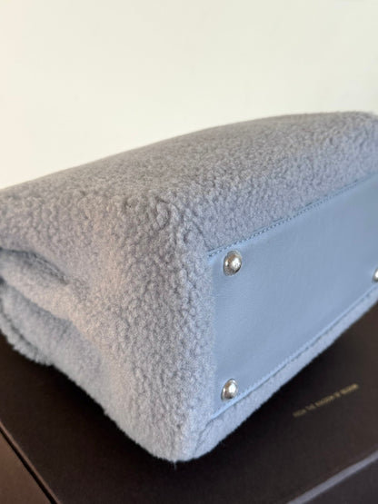 Pre-owned Delvaux Brillant Mini Sweet Cloud Teddy Ice Blue Wool Bag Limited Edition