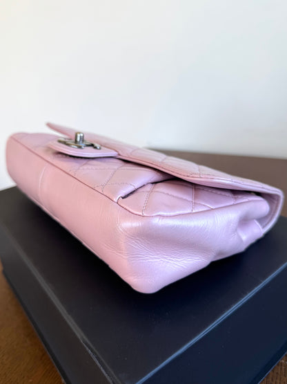 Pre-owned Chanel Coco Pleats Pink Glazed Calfskin Flap Bag