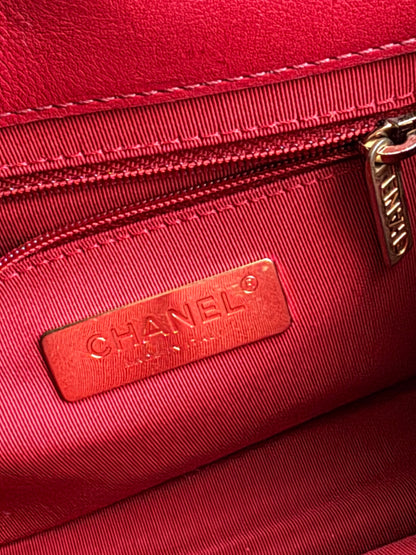 Pre-owned Chanel Top Chain Red Burgundy Caviar Flap Bag