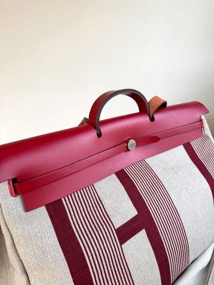 Pre-owned Hermès Herbag Zip 50 Printed Toile Leather Travel Bag
