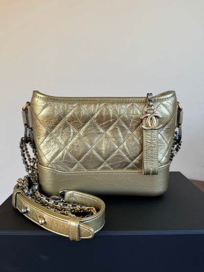 Pre-owned Chanel Gabrielle Small Gold Leather Hobo Bag