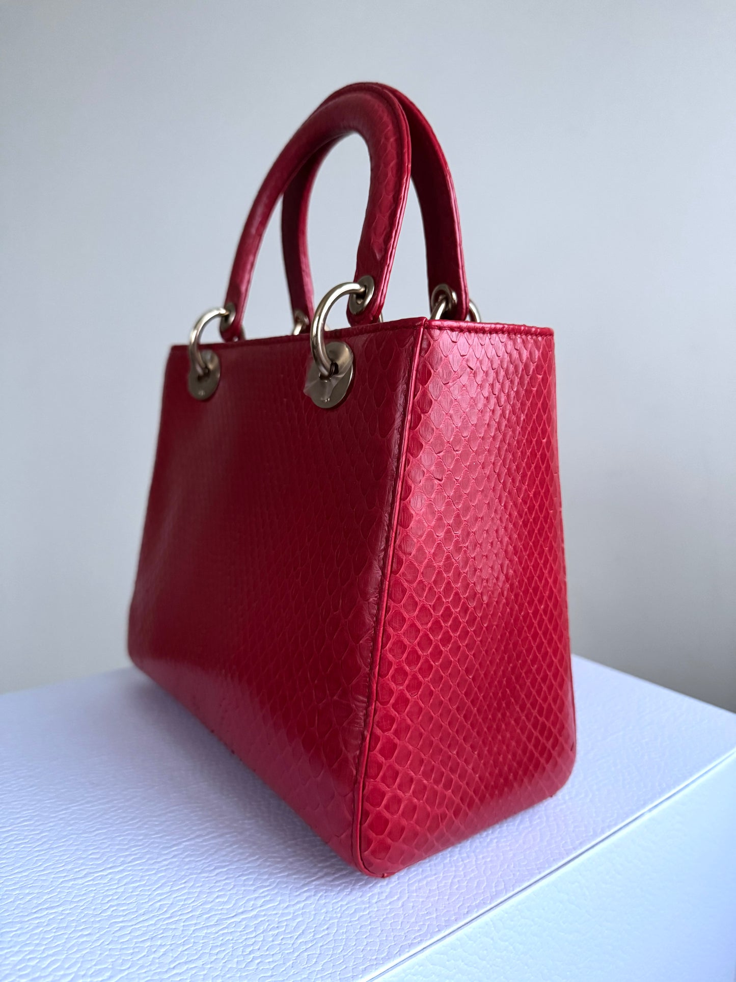 Pre-owned Dior Lady Dior Medium Red Python Bag