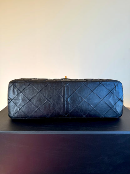 Pre-owned Chanel 2.55 Reissue Maxi 227 Black Calfskin Flap Bag