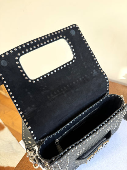 Pre-owned Dior Dio(r)evolution Studded Black Leather Flap Bag