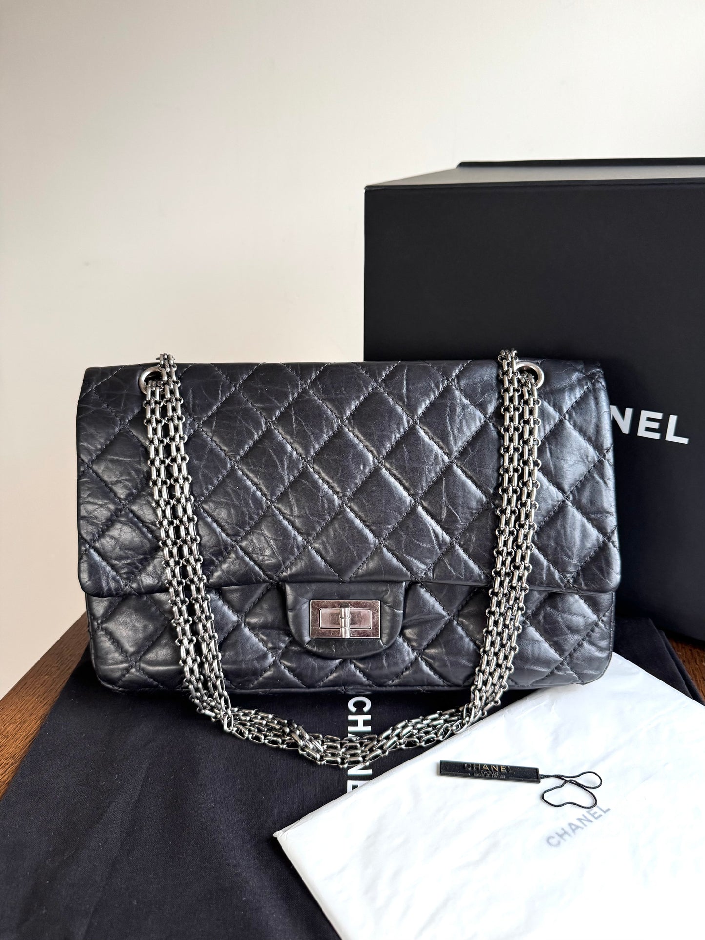 Pre-owned Chanel 2.55 Reissue Maxi 227 Black Calfskin Flap Bag