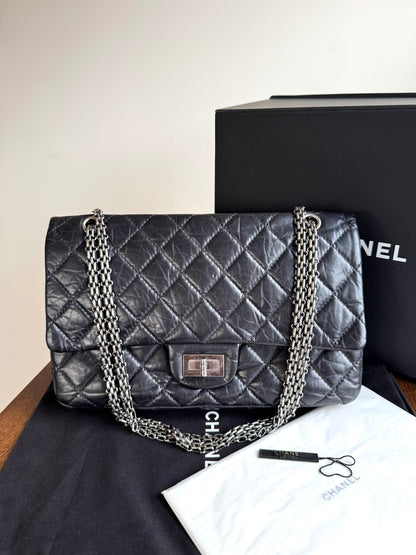 Pre-owned Chanel 2.55 Reissue Maxi 227 Black Calfskin Flap Bag