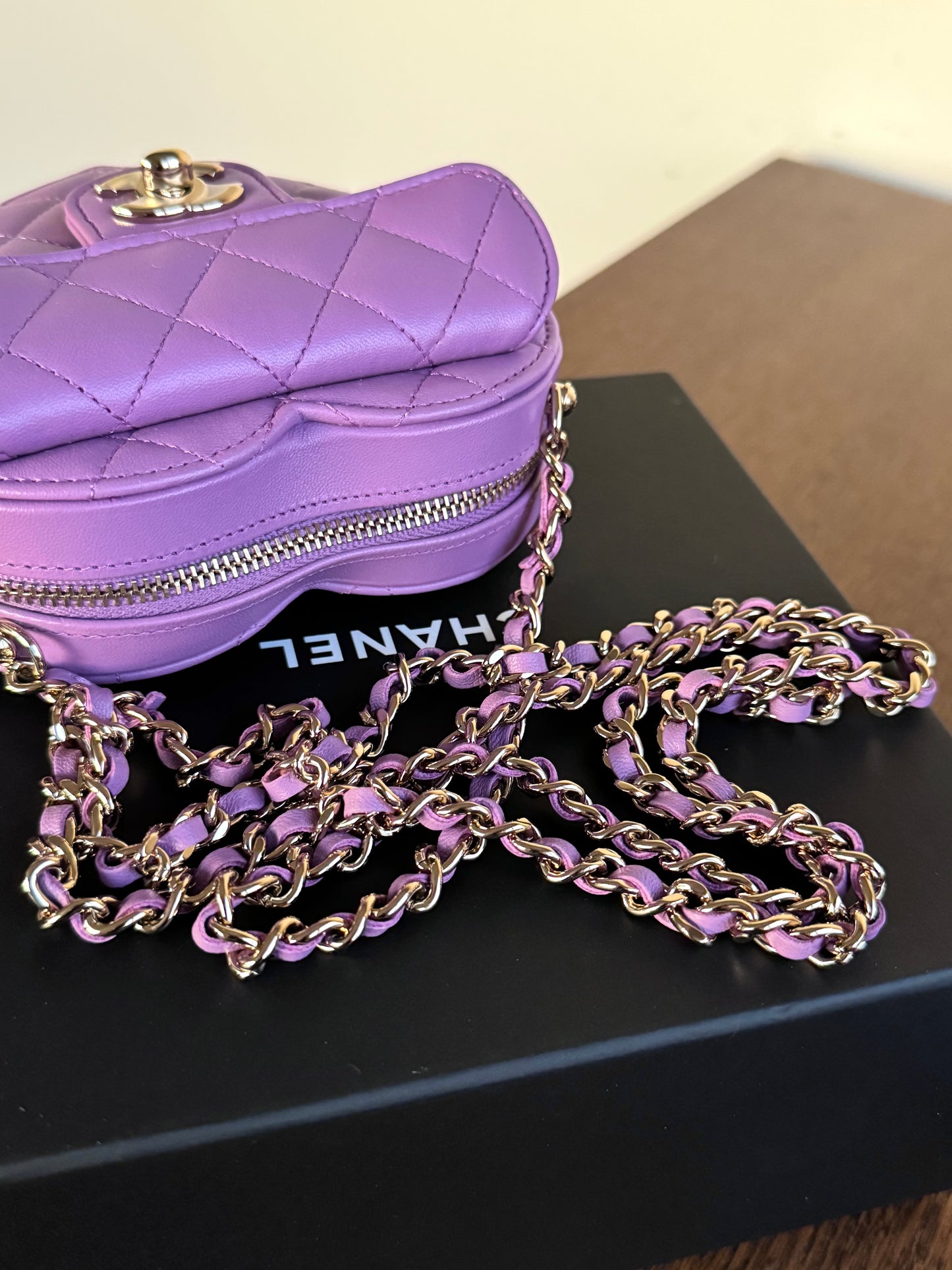 Pre-owned Chanel CC In Love Small Purple Leather Heart Bag