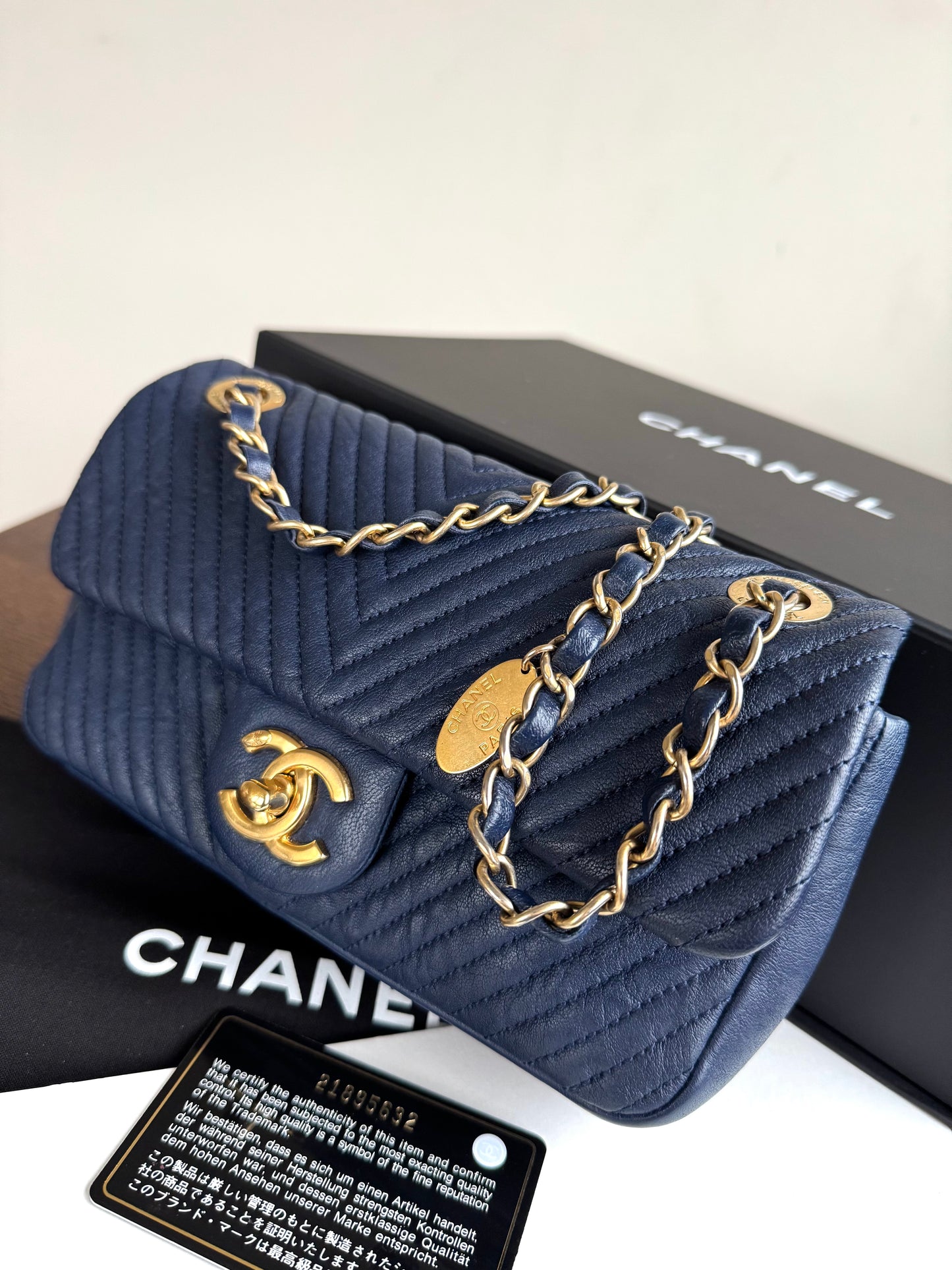 Pre-owned Chanel Timeless Classic Mini Rectangle Navy Calfskin Flap Bag