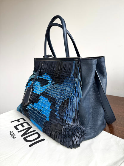 Pre-owned Fendi 2Jours Navy Blue Fringed Leather Bag