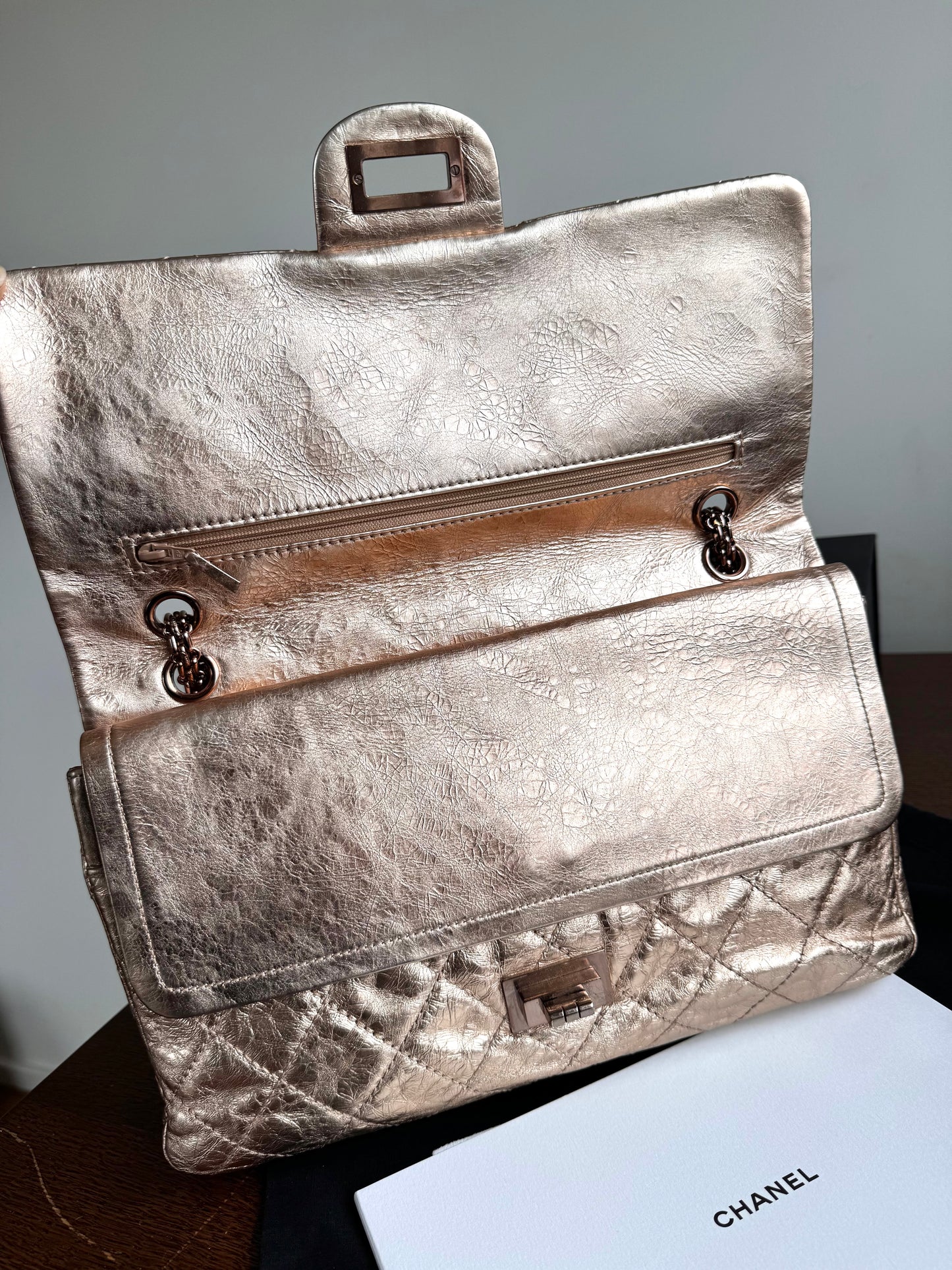 Pre-owned Chanel 2.55 Maxi Rose Gold Calfskin Leather Flap Bag