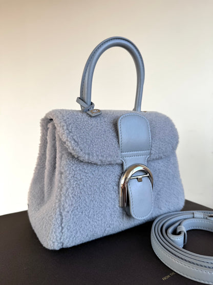Pre-owned Delvaux Brillant Mini Sweet Cloud Teddy Ice Blue Wool Bag Limited Edition
