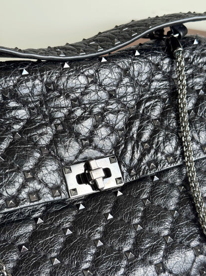 Pre-owned Valentino Garavani Rockstud Spike Large Black Leather Bag