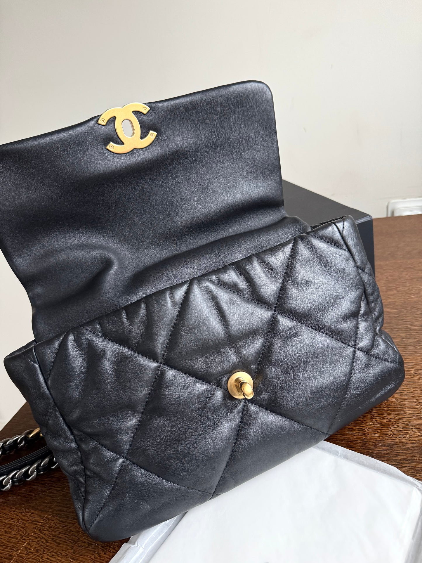 Pre-owned Chanel 19 Large Black Lambskin Flap Bag