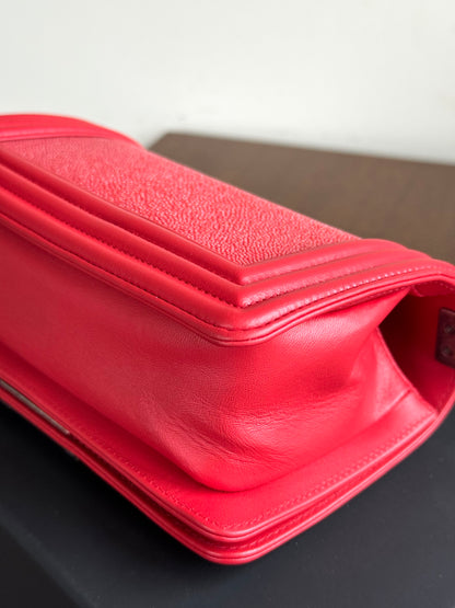 Pre-owned Chanel Boy Small Red Stingray Leather Flap Bag