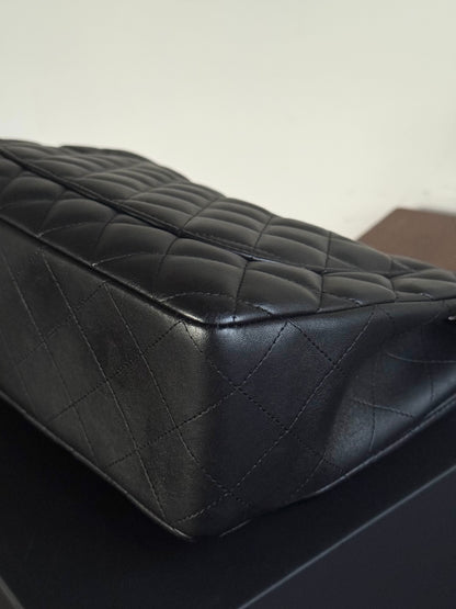 Pre-owned Chanel Timeless Classic Jumbo Black Lambskin Single Flap Bag