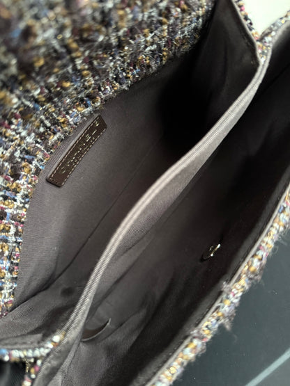 Pre-owned Chanel Knock On Wood Brown Tweed Top Handle Flap Bag