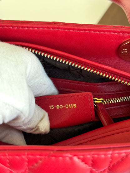 Pre-owned Dior Lady Dior Medium Red Lambskin Bag