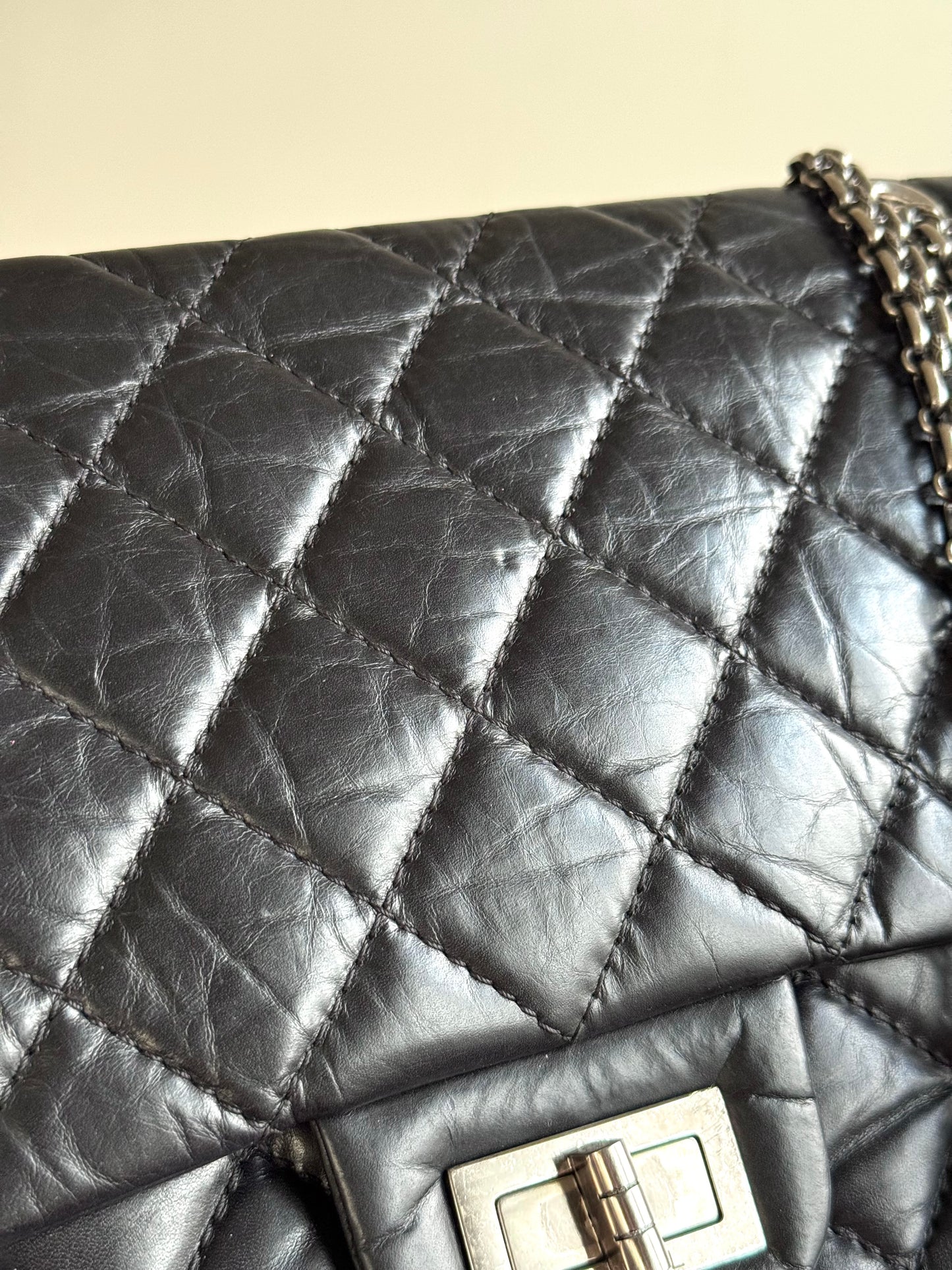 Pre-owned Chanel 2.55 Reissue Maxi 227 Black Calfskin Flap Bag