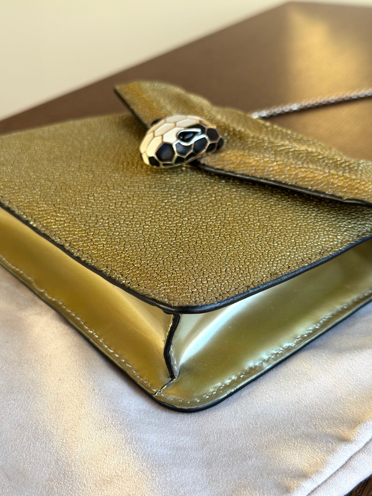 Pre-owned Bvlgari Serpenti Forever Small Gold Stingray Shoulder Bag