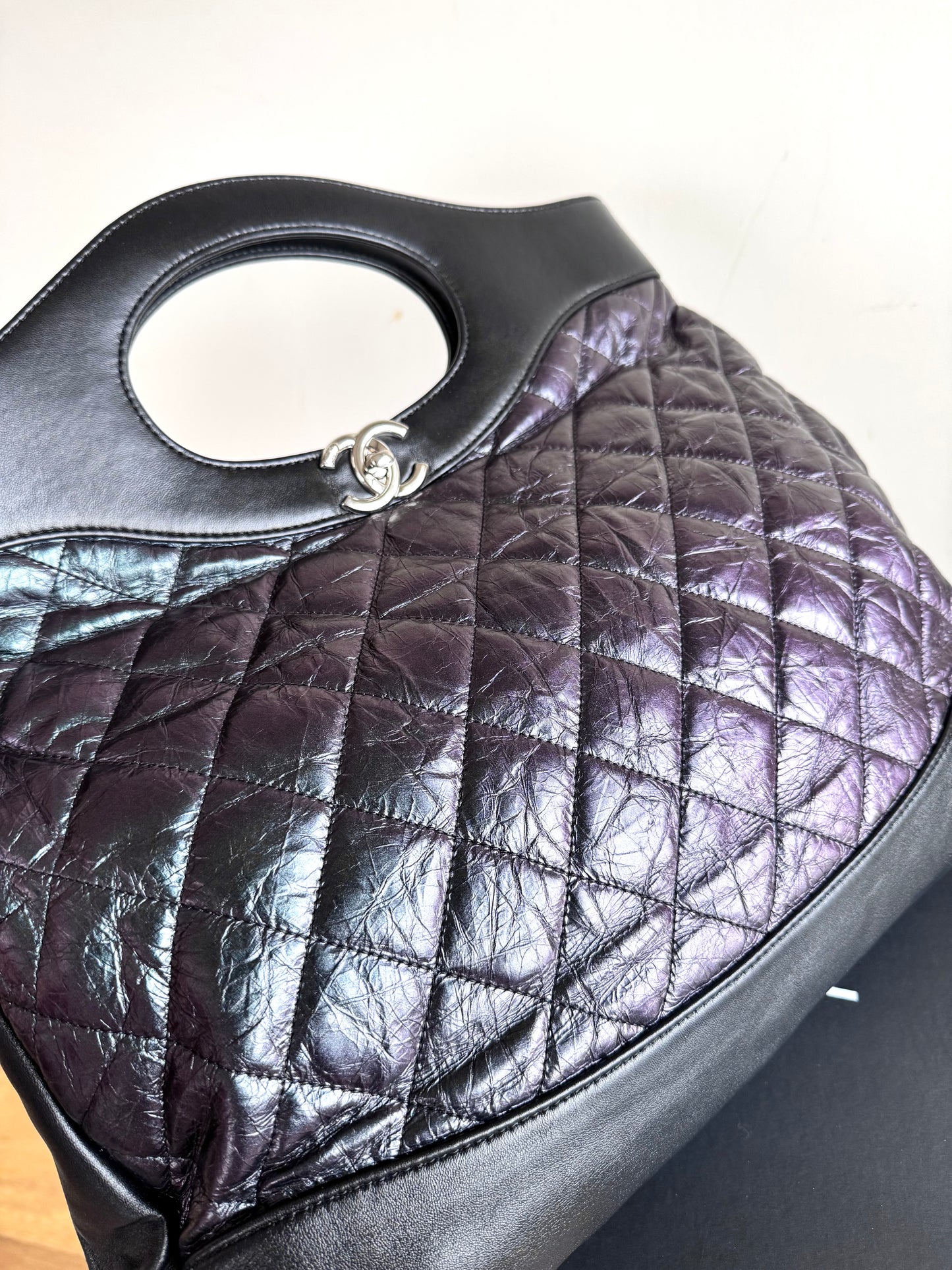 Pre-owned Chanel 31bag Large Black Purple Waxed Leather Tote Bag