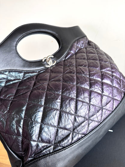 Pre-owned Chanel 31bag Large Black Purple Waxed Leather Tote Bag