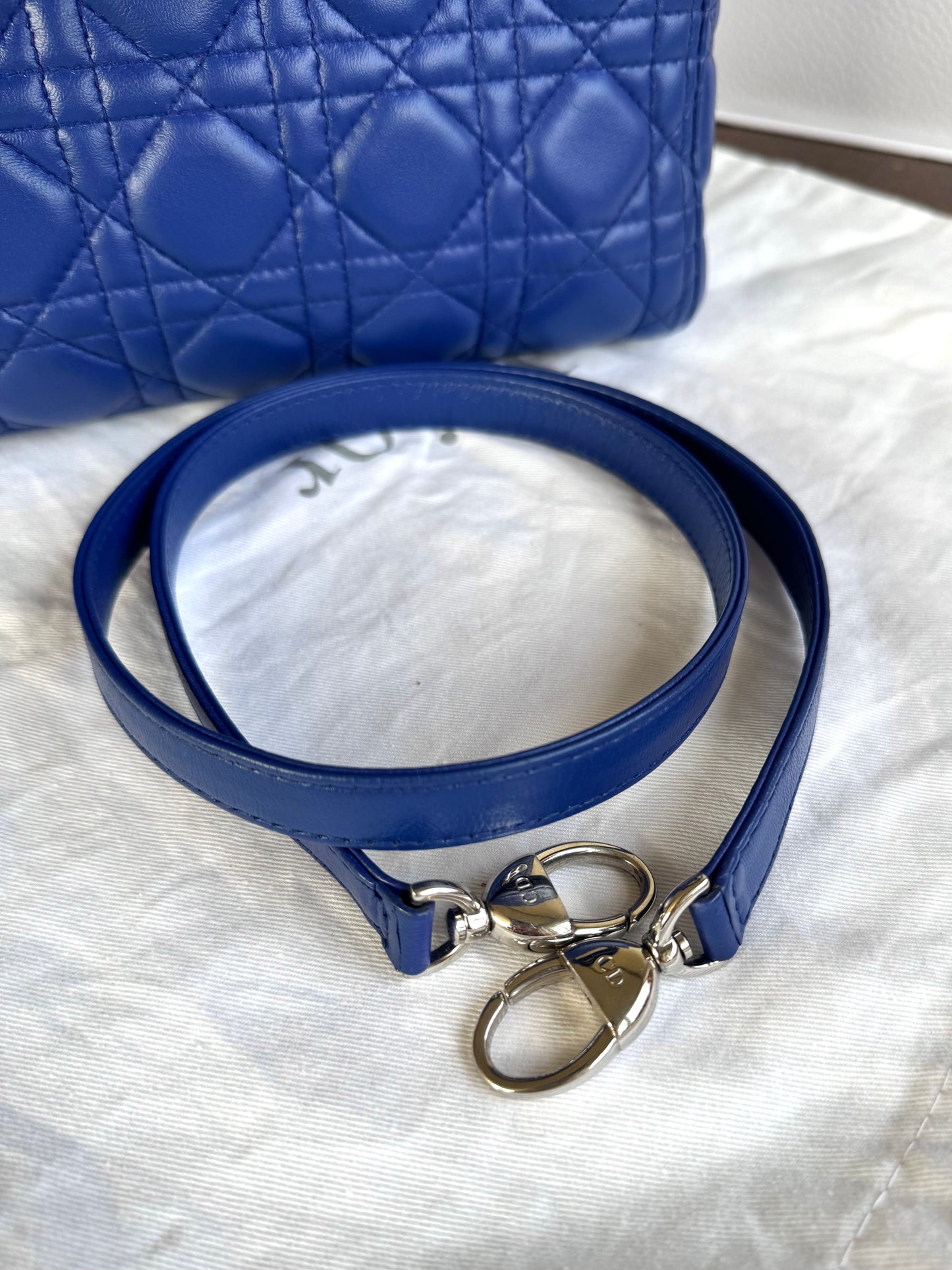 Pre-owned Dior Lady Dior Medium Blue Lambskin Bag