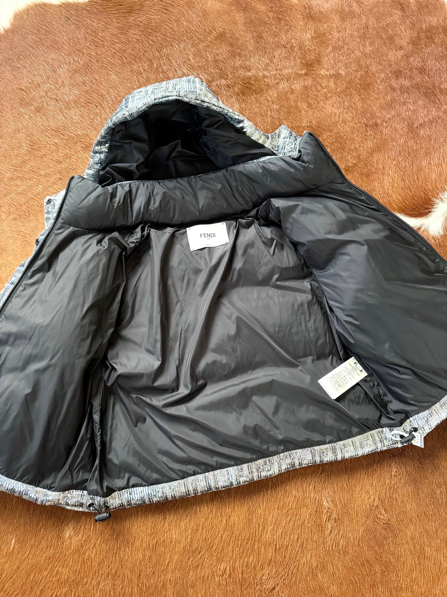 Pre-owned Fendi Silver Full Bomber Down Jacket