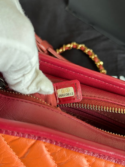 Pre-owned Chanel Gabrielle Small Orange Red Leather Hobo Bag