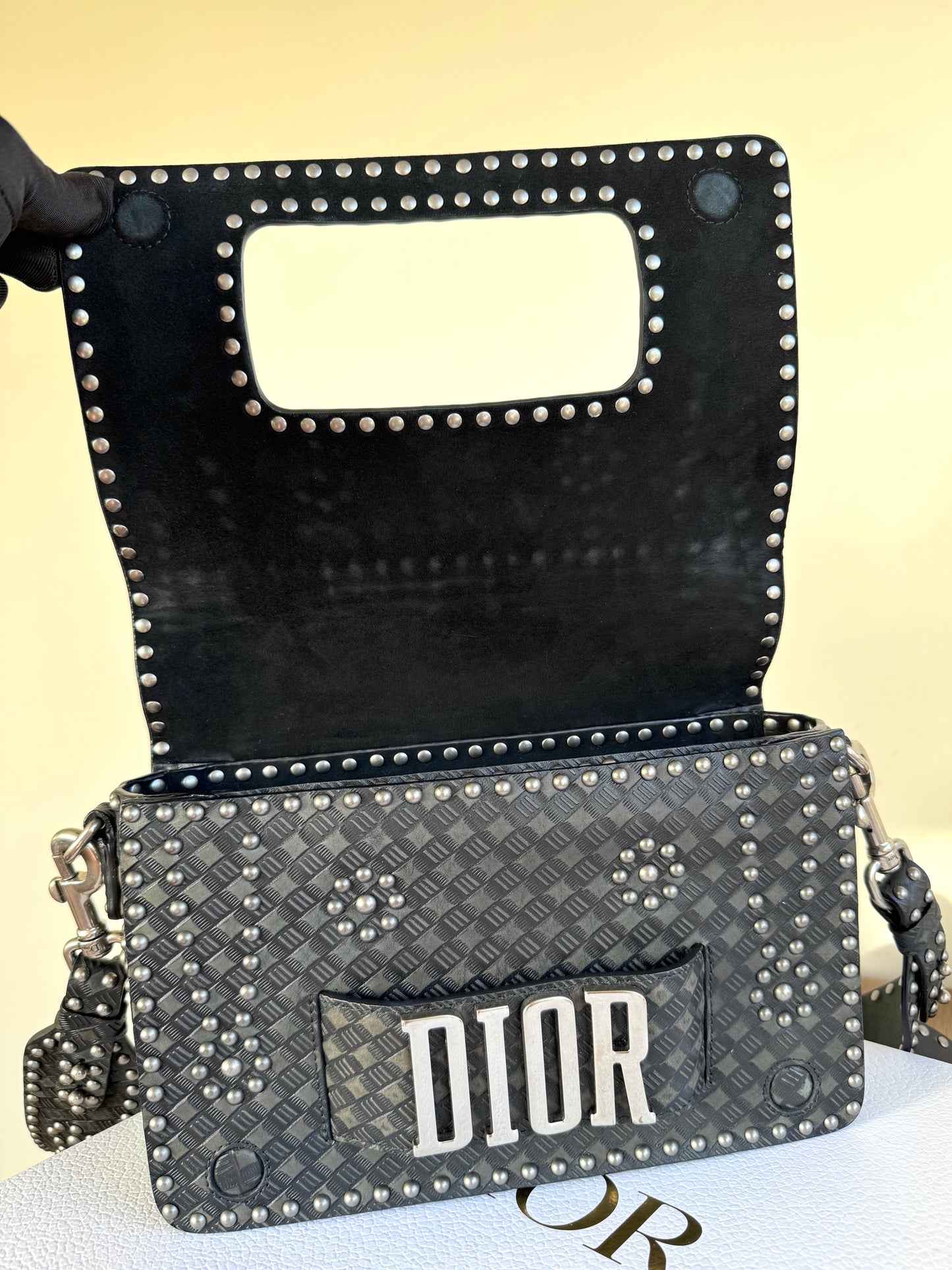 Pre-owned Dior Dio(r)evolution Studded Black Leather Flap Bag