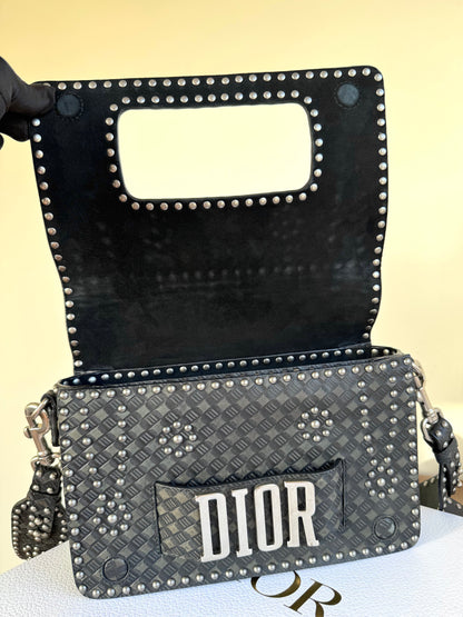 Pre-owned Dior Dio(r)evolution Studded Black Leather Flap Bag