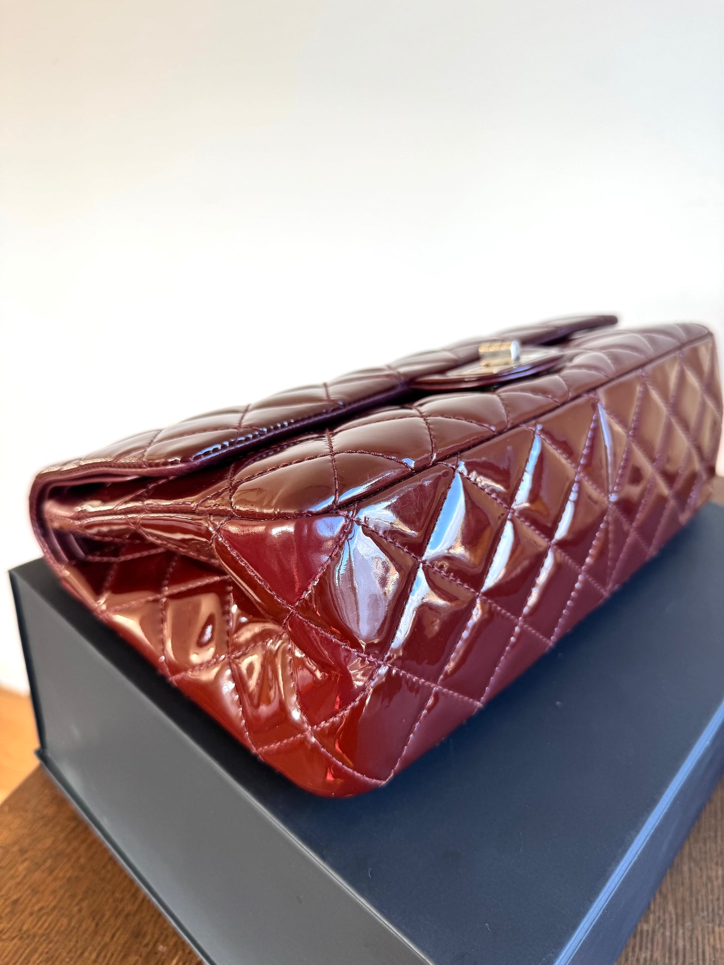 Pre-owned Chanel 2.55 Reissue Maxi 227 Burgundy Patent Leather Flap Bag