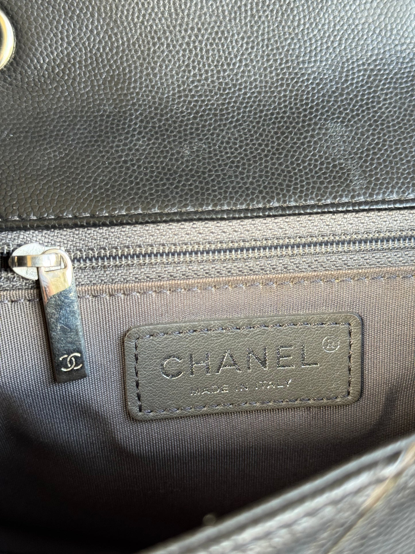 Pre-owned Chanel Marco Chevron Caviar Black Flap Bag
